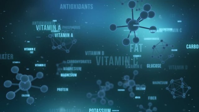Balanced Diet Nutrition Health Names of Various Nutrients | Seamless Looping Animated Background Blue