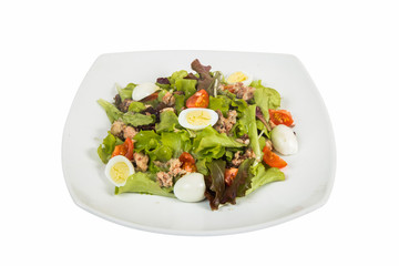 Tuna salad isolated on white background.