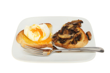 Poached egg and mushrooms