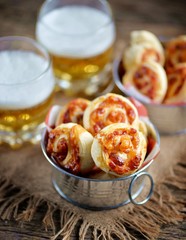 Snack dough with ham and cheese.