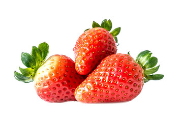 Strawberry with leaves close-up macro isolated on white background
