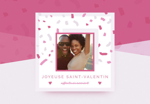 Mise en page festive d'une carte numérique de la Saint-Valentin avec confettis
