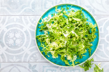 Frize lettuce salad, fresh frisee. Healthy vegetarian food