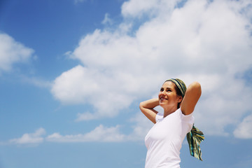 Outdoor portrait of 40 years old woman