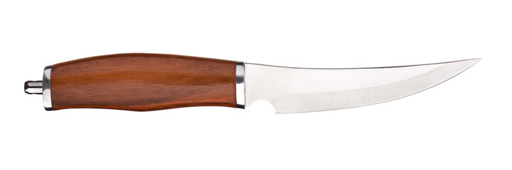 hunting knife with a wooden handle isolated on white