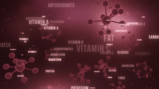 Balanced Diet Nutrition Health Names of Various Nutrients | Seamless Looping Animated Background Red