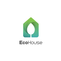 Eco House Logo (Simple House Icon & Leaf)