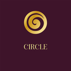 Abstract logo icon design. Elegant Golden Circle Spiral symbol. Template for creating unique luxury design, logo, artwork, exhibitions, auctions, 