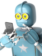 grunge vintage robot look on cell phone. 3D rendering.