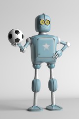 Naklejka premium grunge vintage robot play in soccer football. 3D rendering
