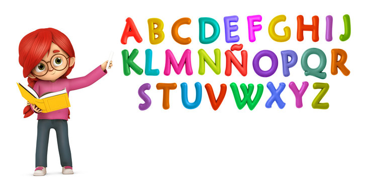 Profesora enseñando las letras de colores