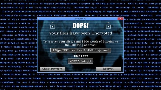 Ransomware Attack Display Screen with Unreadable Code lines Running in the Background and Timer Version 2