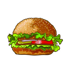 Vector hamburger in cartoon style. Isolated on white background.
