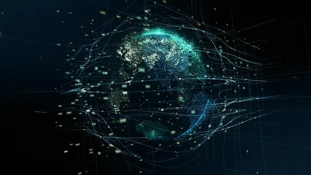 Digital animation of Global world hologram. Holographic rendering Earth. illustration of business processes and communications, technology, connection