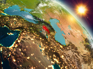 Armenia in sunrise from orbit