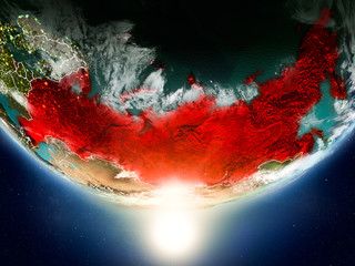 Russia with sun on planet Earth