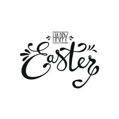 Vector happy Easter logotype. Line art style. Isolated on white background. Black and white.