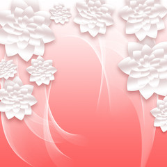 Paper flowers. Volumetric floral background. 3d Illustration for postcard, decor, invitation card