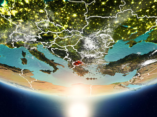 Macedonia with sun on planet Earth