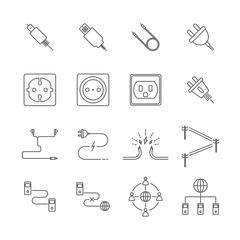 Set of cable and wire Related Vector Line Icons. Includes such Icons as electricity, wires, cables, electricity, current, voltage, socket, outlet