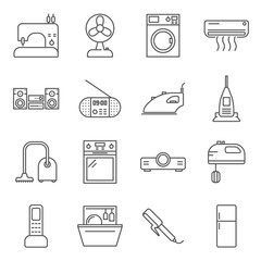 Simple Set of appliances Related Vector Line Icons. Contains such Icons as vacuum cleaner, air conditioning, oven, iron, washing machine and more.