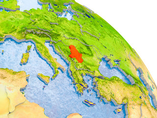 Serbia in red model of Earth