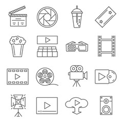 Simple Set of cinema Related Vector Line Icons. Contains such Icons as popcorn, tickets, film and more.