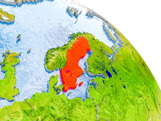 Sweden in red model of Earth