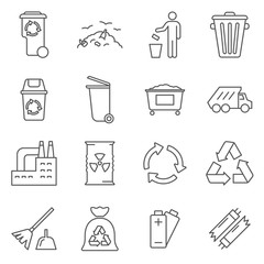 Simple Set of disposal Related Vector Line Icons. Contains such Icons as garbage, recycling, trash, scrap, rubbish, waste and more.