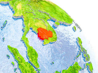 Cambodia in red model of Earth