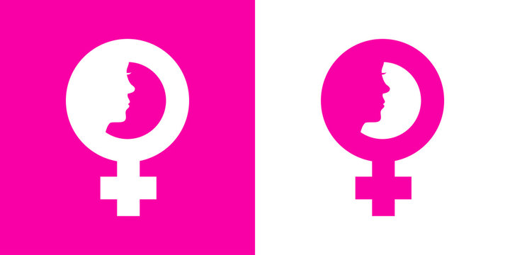 Icono plano simbolo femenino con cara de mujer rosa y blanco