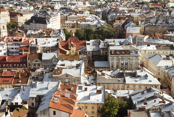 View from height on the old city. Lviv, Ukraine.