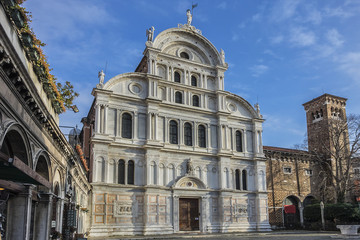 Fototapeta na wymiar View of Church of San Zaccaria, named for father of St. John the Baptist - St. Zacharias (San Zaccaria). Current St. Zacharias Church was built between years 1444 and 1515. Venice, Italy.