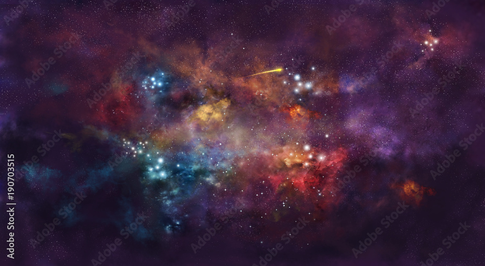 Wall mural space illustration with cosmic color glow and planets