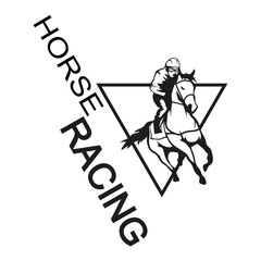 Horse racing. Jockey on racing horse running to the finish line. Race course