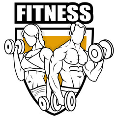 Fitness center. Gym emblem. Fitness logo. Health Center logo. Shield vector logo design template. Body care. Body-building.