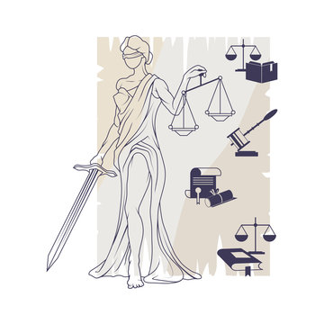 Femida -lady of justice. Lady Lawyer logo. Themis emblem. Law And Order Company Vector Logo Design Template.