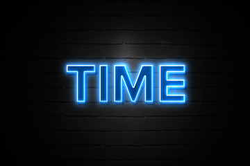Time neon Sign on brickwall