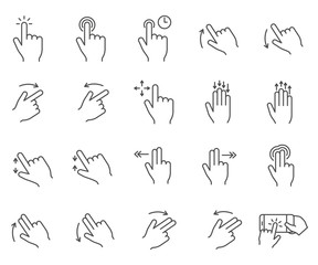 Simple set of touch gestures Related Vector Line Icons. Includes such Icons as fingers, click, sensor, smartphone, gesture control, touch and more.