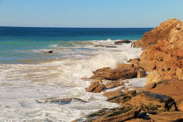 Waves crashing on the rocks at Cape Trafalgar, southern Spain