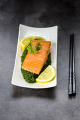salmon on spinach