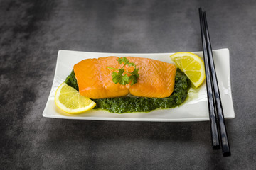 salmon on spinach