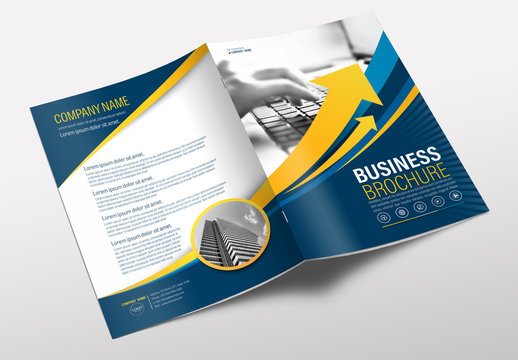 Brochure Cover Layout with Blue and Yellow Accents 7