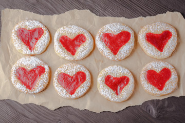 homemade cookies in the shape of heart,biscuits homemade festive,St. Valentine's Day,Valentine's Day,The 14th of February,March 8,International Women's Day on March 8,homemade baking,biscuits with alm