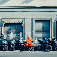 Red Italian vespa, selective color