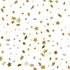 3d Star Falling Print. Gold Yellow Starry on white Background. Vector Confetti Star Background Pattern. Golden Starlit Card. Confetti Fall Chaotic Decor. Modern Creative Pattern.