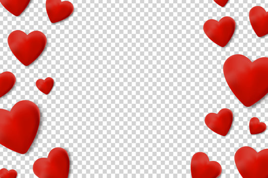 Vector realistic isolated borders with hearts for decoration and covering on the transparent background. Concept of Happy Valentine's Day, wedding and anniversary.