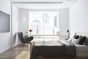 Loft white bedroom interior