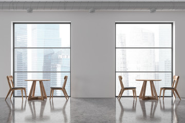Loft cafe with wooden chairs