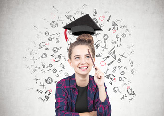 Smiling teen girl thinking, education